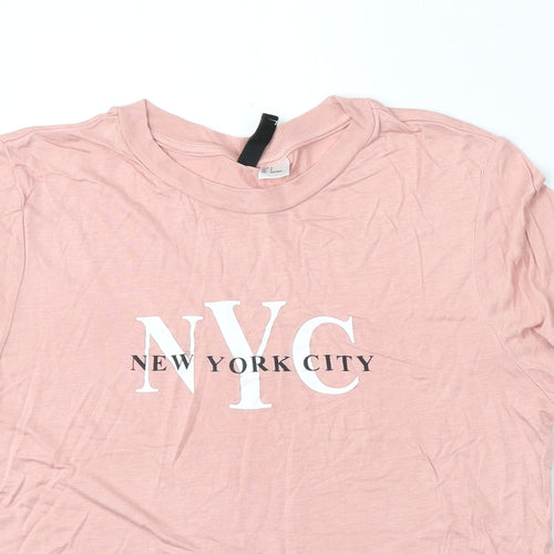 Divided by H&M Womens Pink  Viscose Basic T-Shirt Size S Round Neck