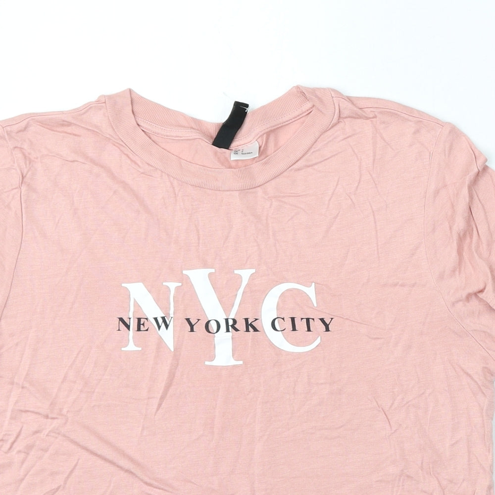 Divided by H&M Womens Pink  Viscose Basic T-Shirt Size S Round Neck