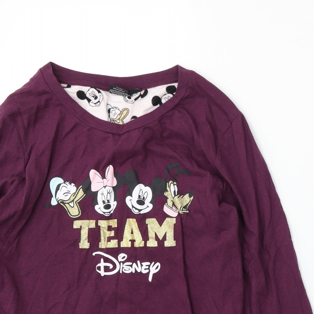 love to lounge Womens Purple  Cotton Basic T-Shirt Size 10 Round Neck - Disney Minnie Mouse
