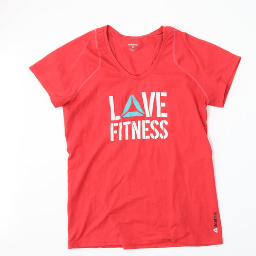 Reebok Womens Red  Polyester Basic T-Shirt Size M Round Neck