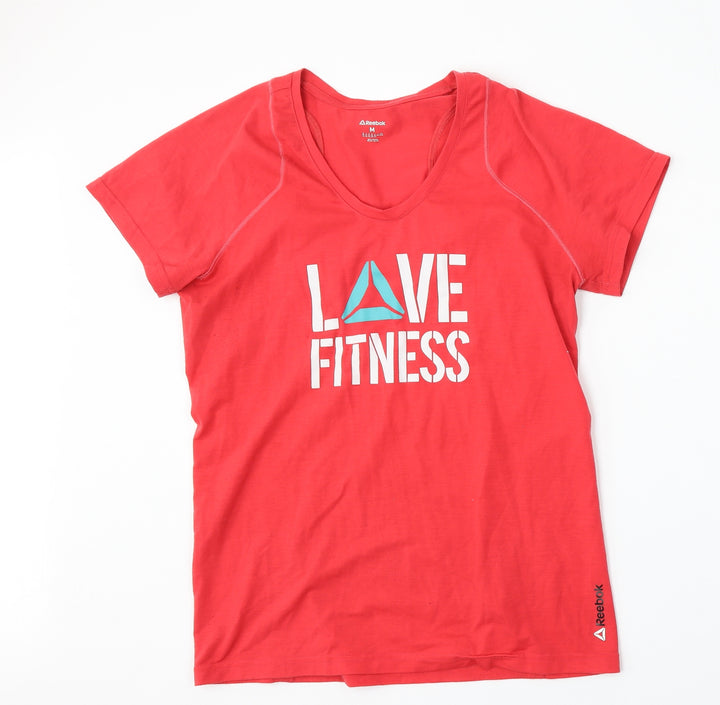 Reebok Womens Red Polyester Basic T-Shirt Size M Round Neck
