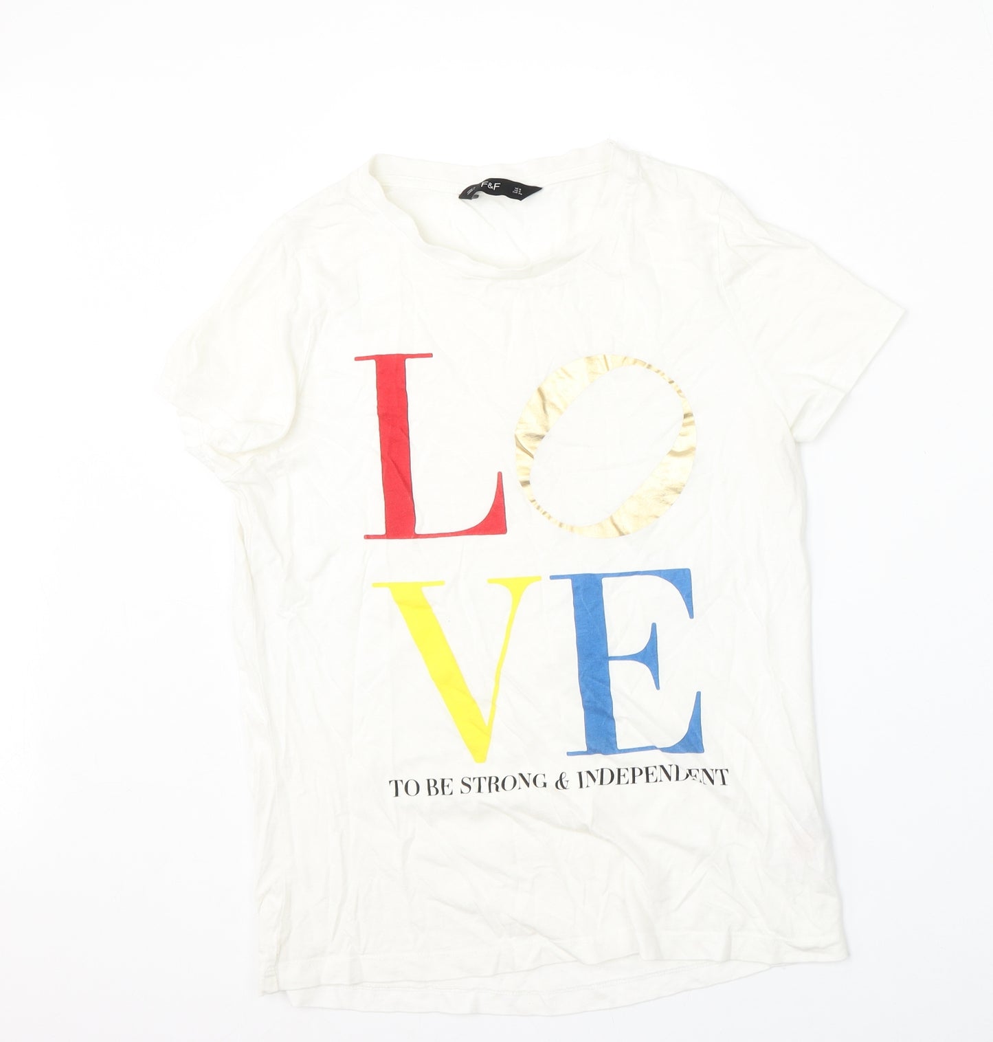 F&F Womens White  Modacrylic Basic T-Shirt Size 8 Round Neck