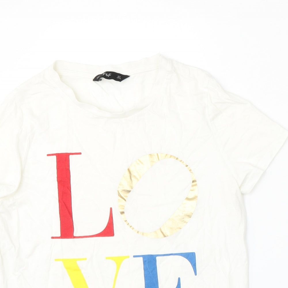 F&F Womens White  Modacrylic Basic T-Shirt Size 8 Round Neck