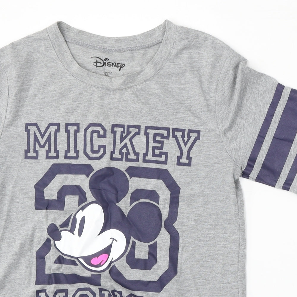 Disney Womens Grey  Polyester Basic T-Shirt Size S Round Neck - mickey mouse