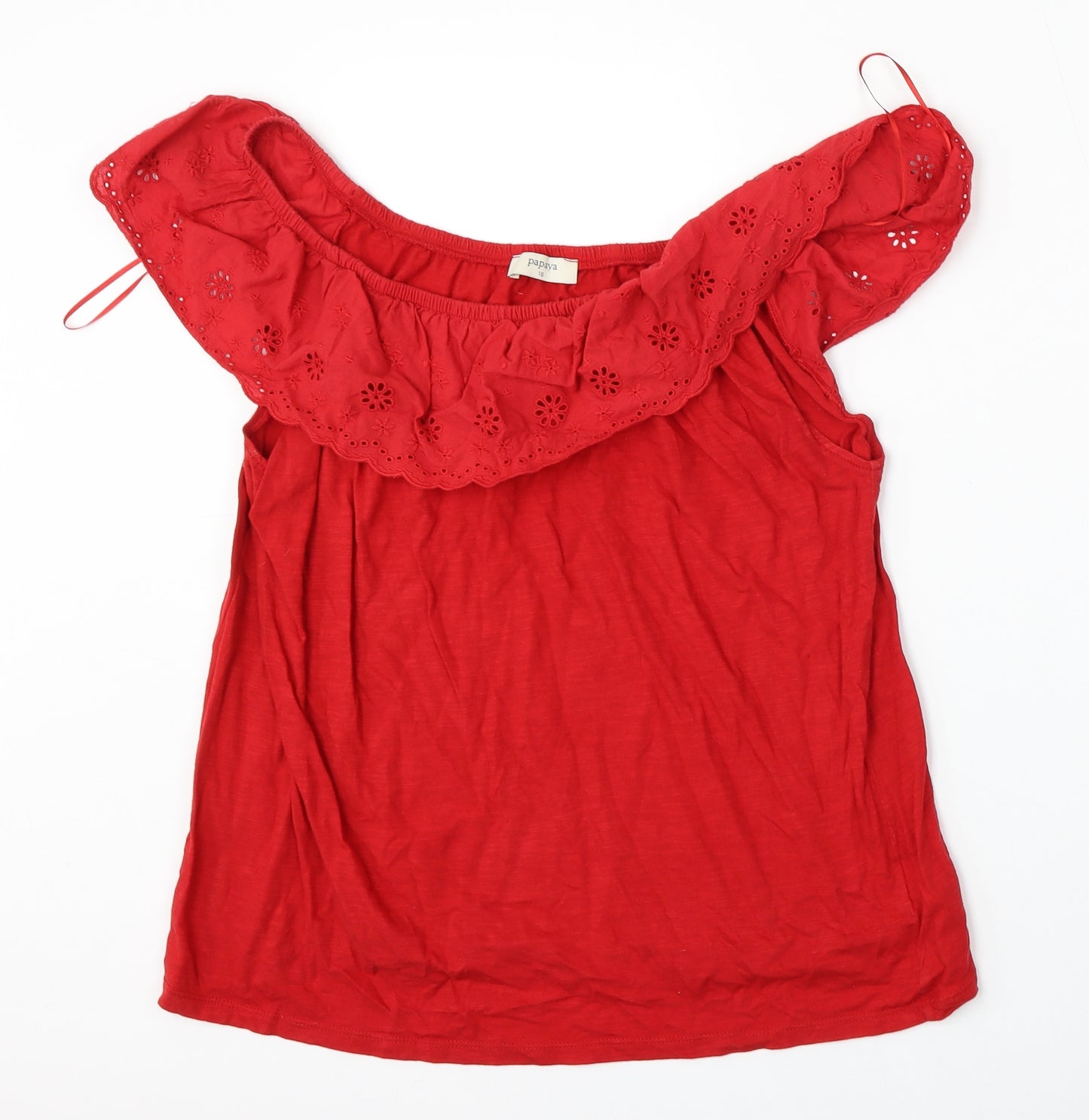 Papaya Womens Red  Cotton Basic Blouse Size 16 Round Neck