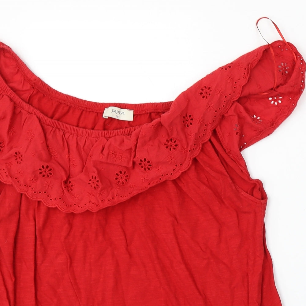 Papaya Womens Red  Cotton Basic Blouse Size 16 Round Neck