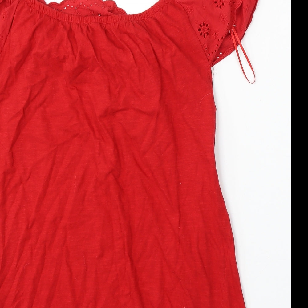 Papaya Womens Red  Cotton Basic Blouse Size 16 Round Neck