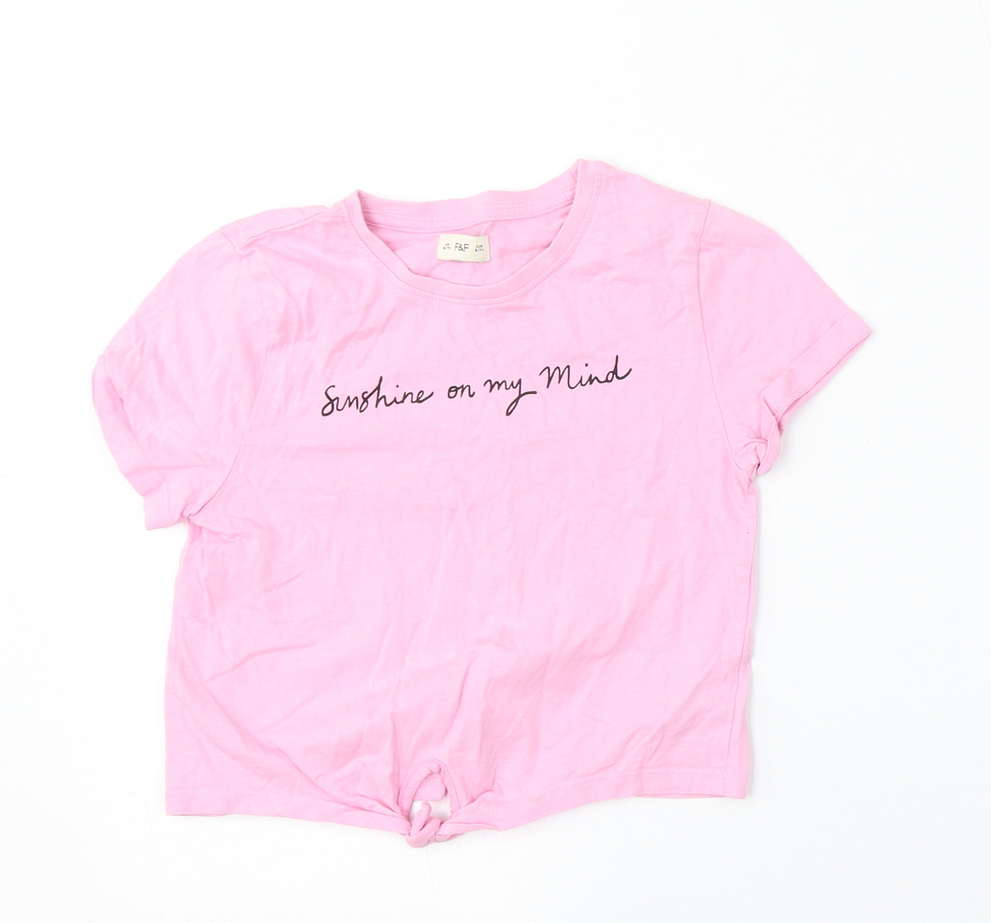 F&F Girls Pink  Cotton Basic T-Shirt Size 6-7 Years Round Neck