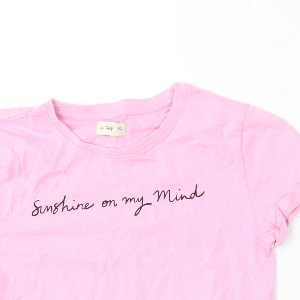 F&F Girls Pink  Cotton Basic T-Shirt Size 6-7 Years Round Neck