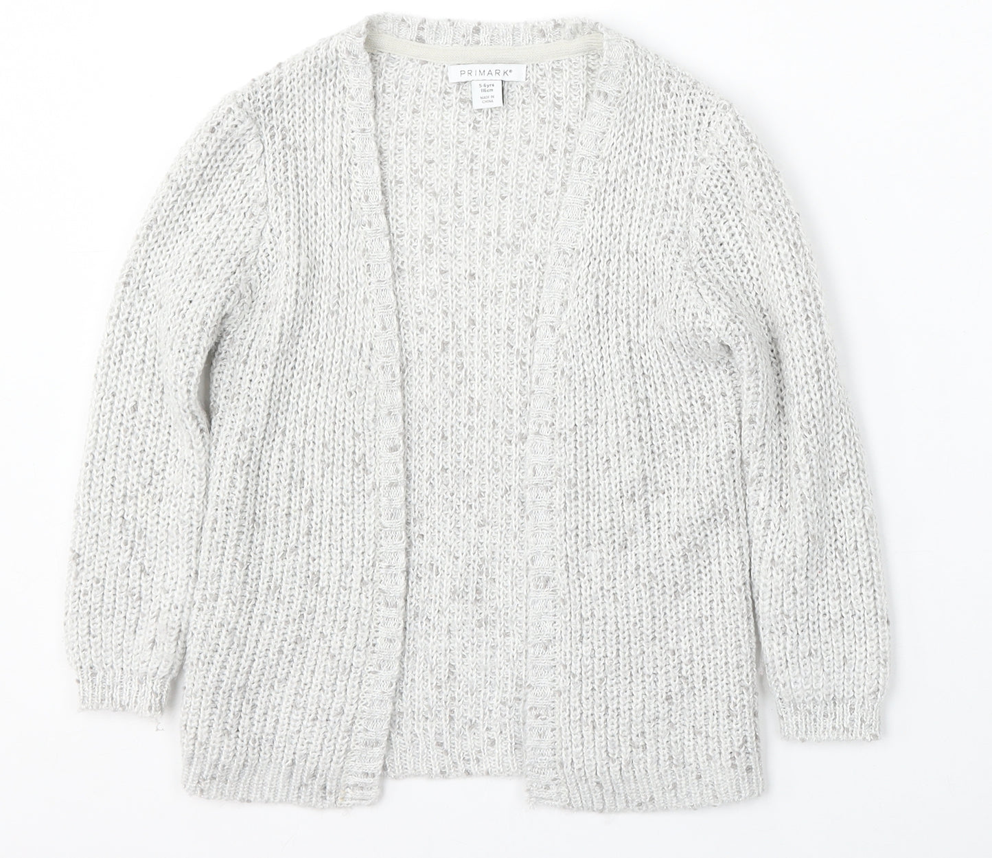 Primark Girls Grey V-Neck  Polyester Cardigan Jumper Size 5-6 Years
