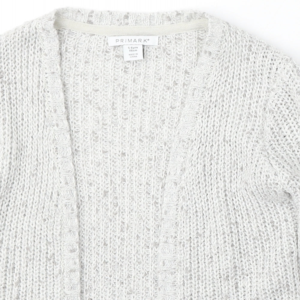 Primark Girls Grey V-Neck  Polyester Cardigan Jumper Size 5-6 Years