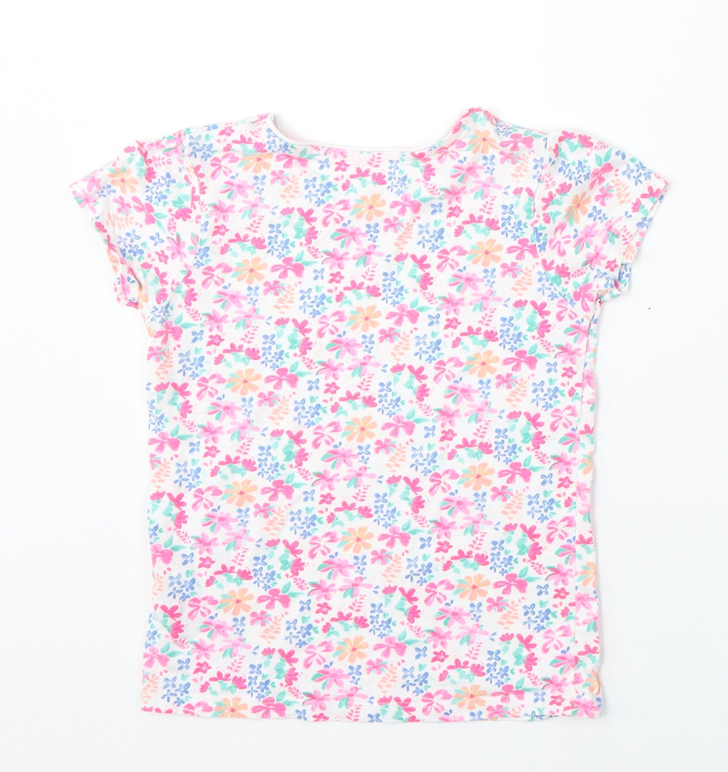 Primark Girls Multicoloured Floral Cotton Basic T-Shirt Size 6-7 Years Round Neck