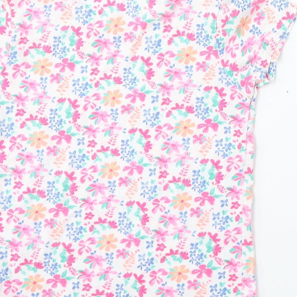 Primark Girls Multicoloured Floral Cotton Basic T-Shirt Size 6-7 Years Round Neck