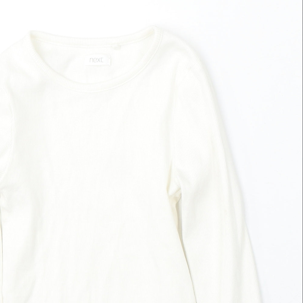 NEXT Girls White Round Neck  Cotton Pullover Jumper Size 7 Years