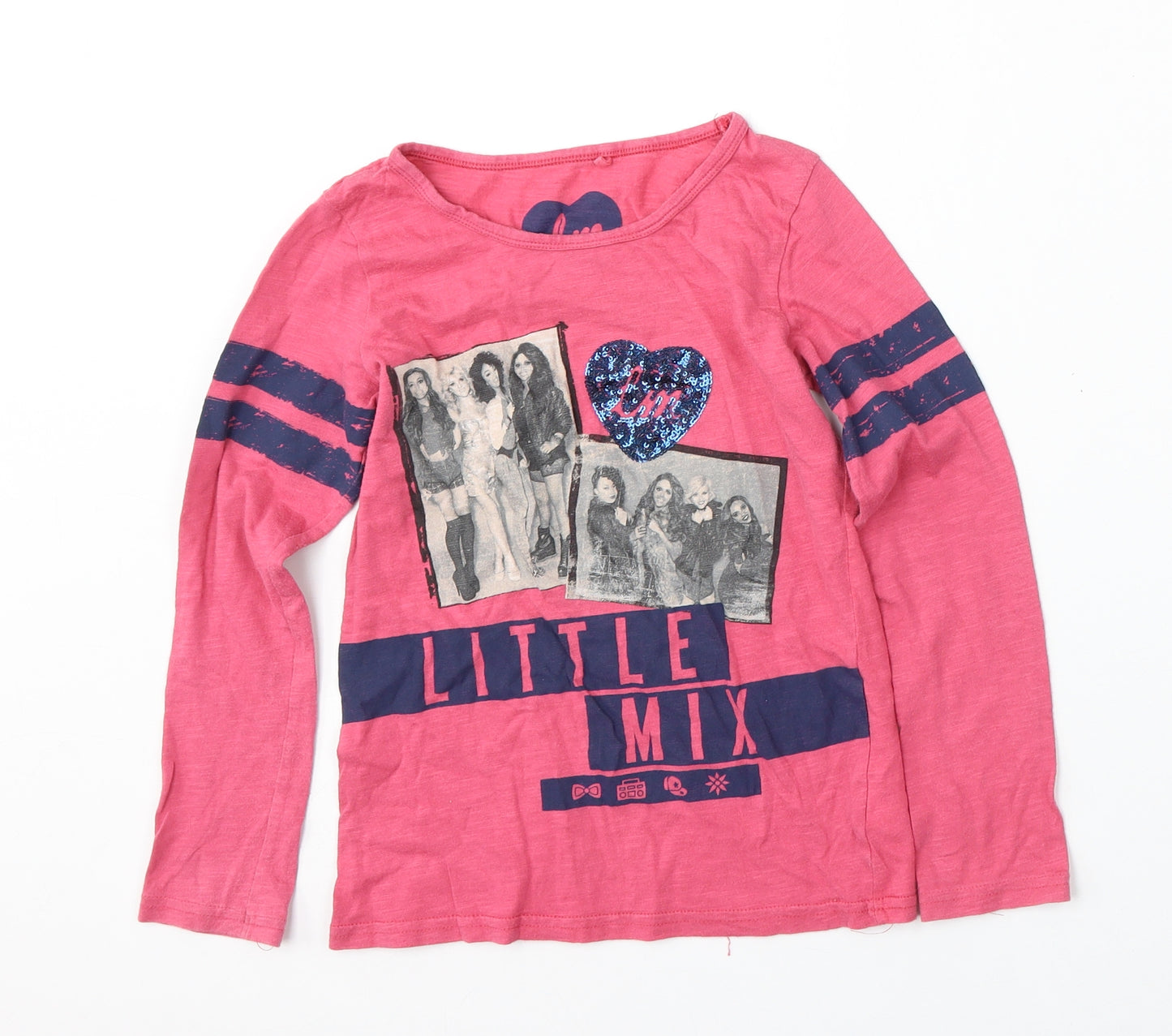 NEXT Girls Pink  Cotton Basic T-Shirt Size 8 Years Round Neck  - Little Mix