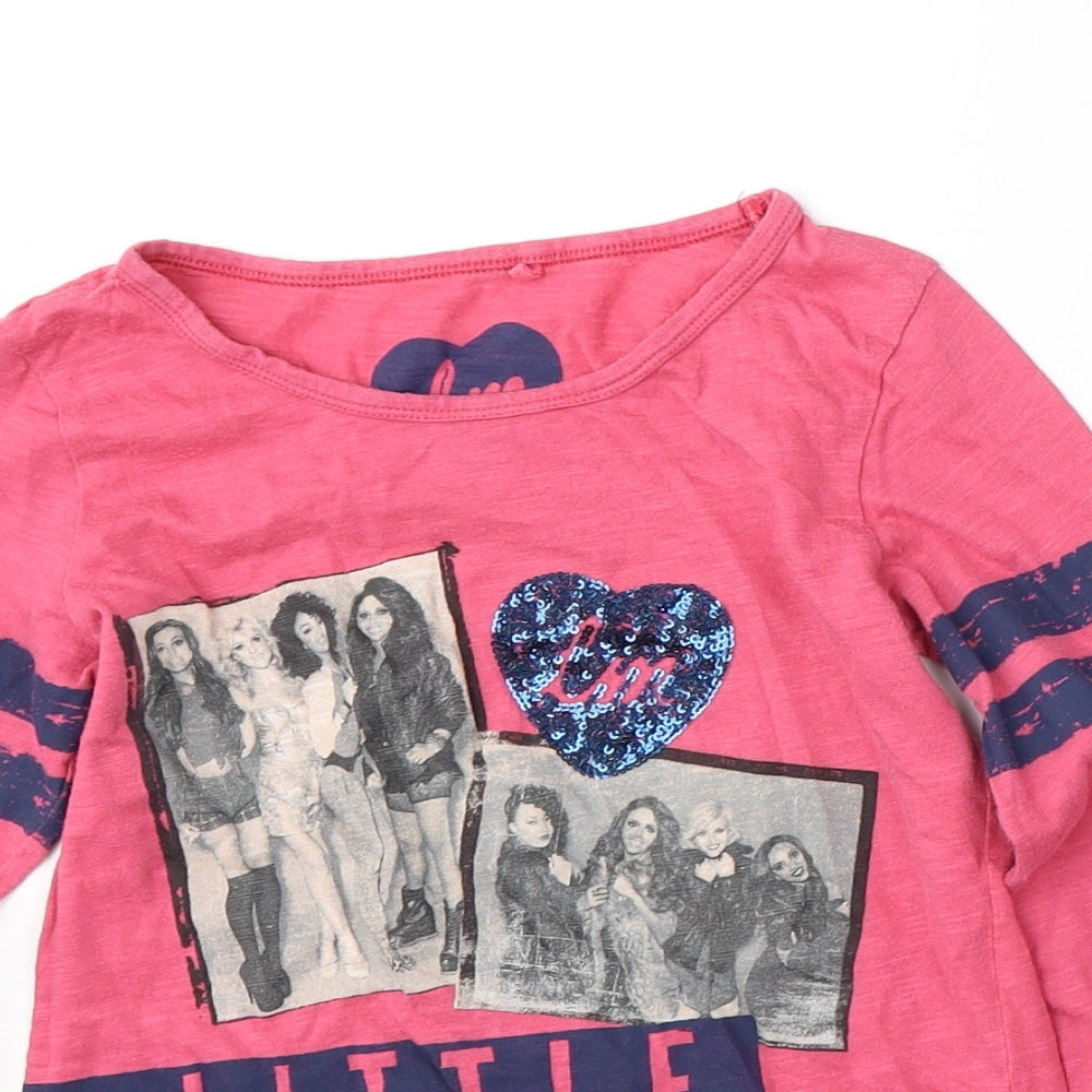 NEXT Girls Pink  Cotton Basic T-Shirt Size 8 Years Round Neck  - Little Mix