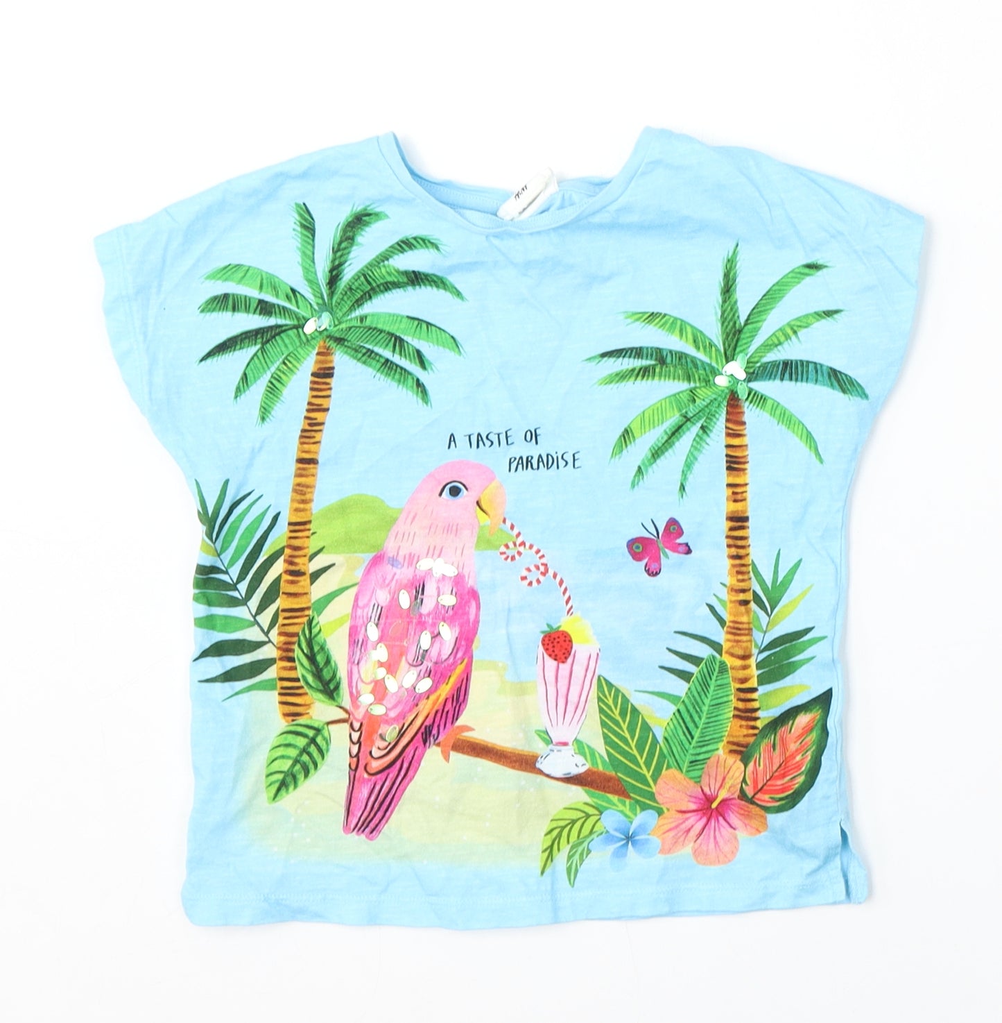 H&M Girls Blue  Cotton Basic T-Shirt Size 5-6 Years Round Neck
