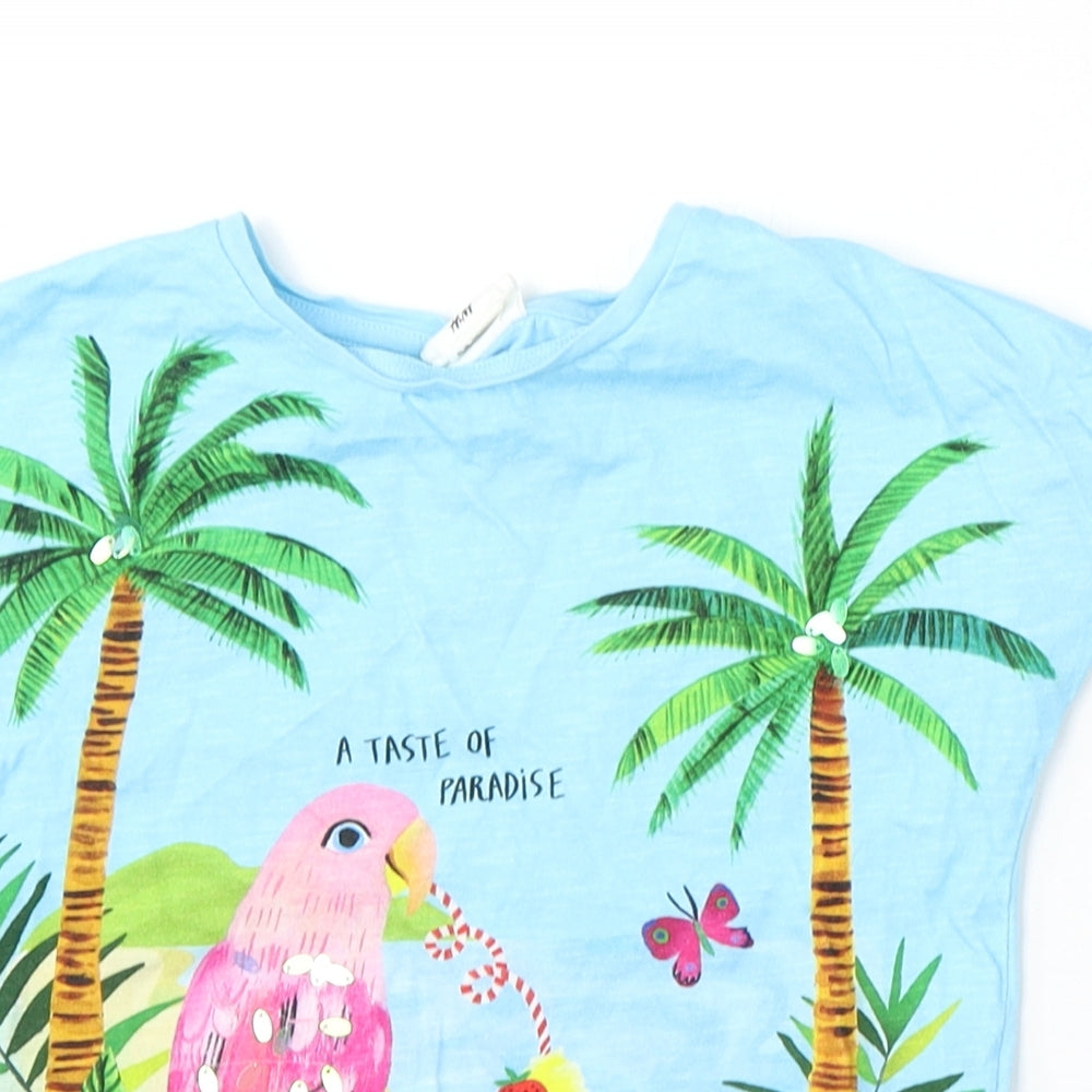 H&M Girls Blue  Cotton Basic T-Shirt Size 5-6 Years Round Neck