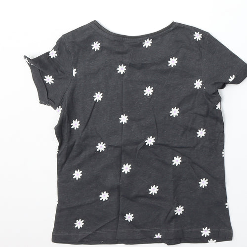 Primark Girls Grey Geometric Cotton Basic T-Shirt Size 8-9 Years Round Neck