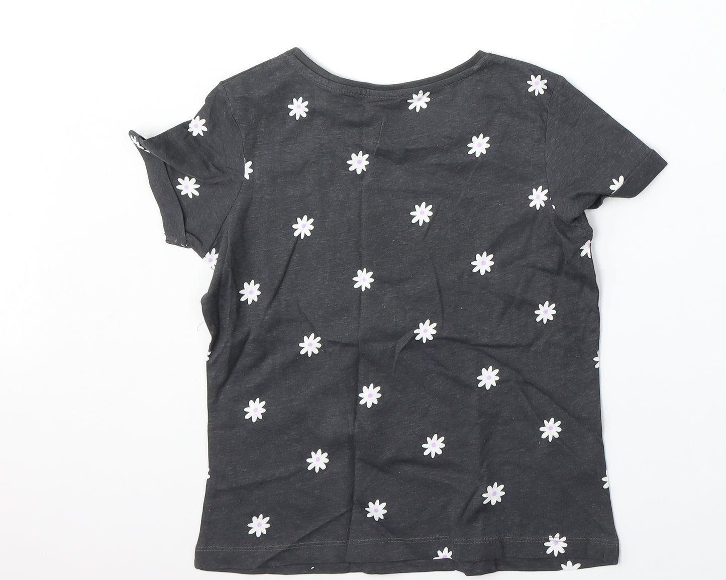 Primark Girls Grey Geometric Cotton Basic T-Shirt Size 8-9 Years Round Neck