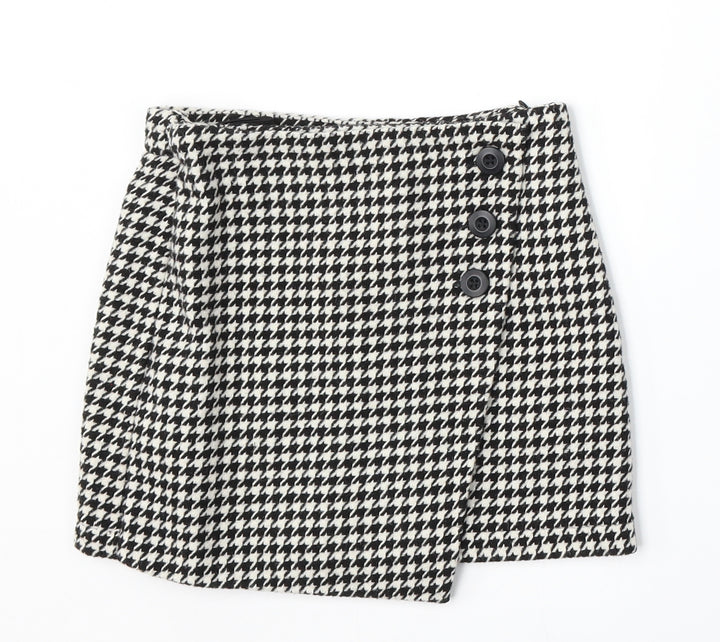NEXT Girls White Houndstooth Polyester A-Line Skirt Size 7 Years Regular