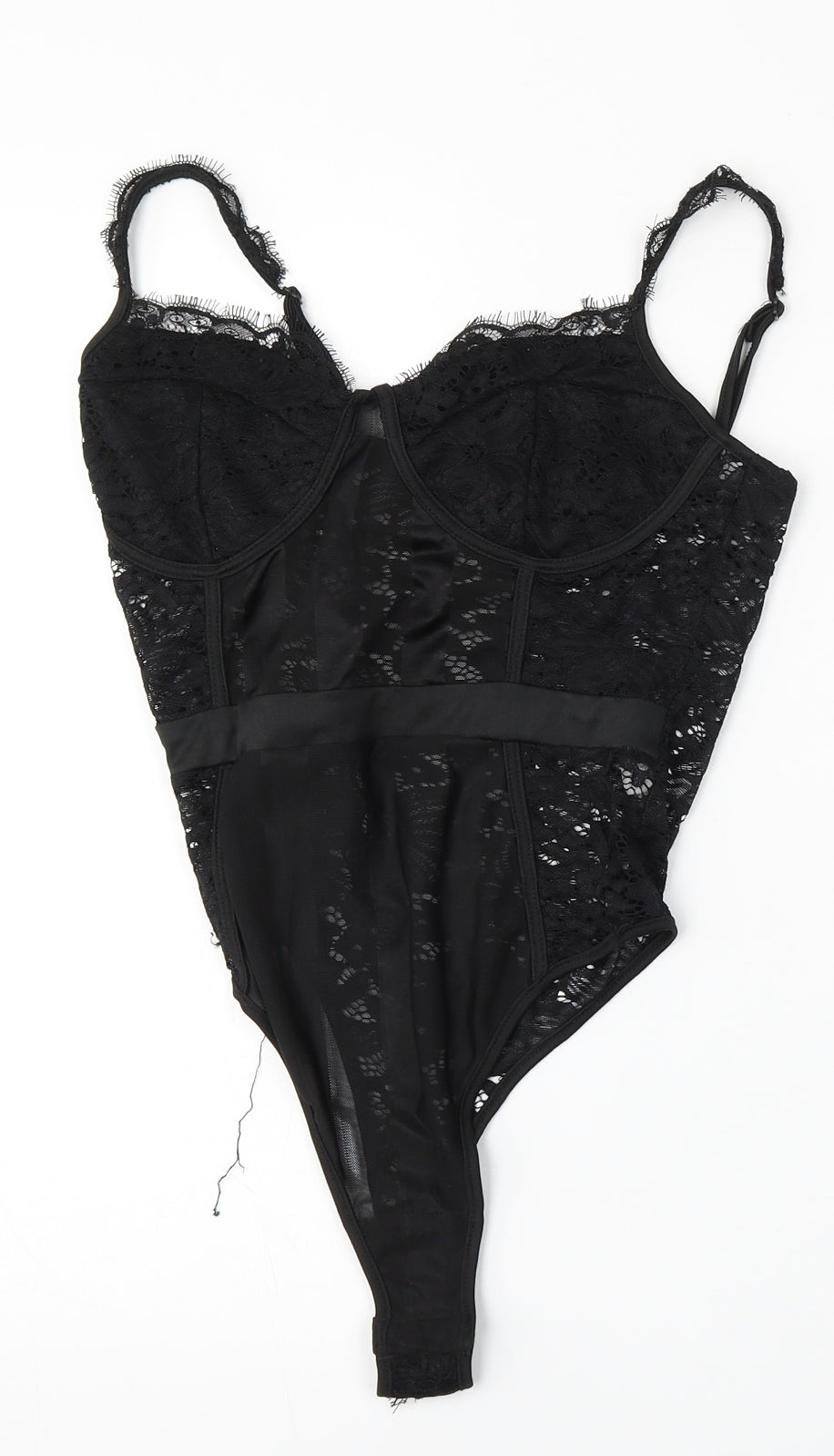 PRETTYLITTLETHING Womens Black  Polyester Bodysuit One-Piece Size 8
