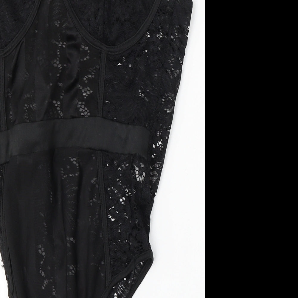 PRETTYLITTLETHING Womens Black  Polyester Bodysuit One-Piece Size 8