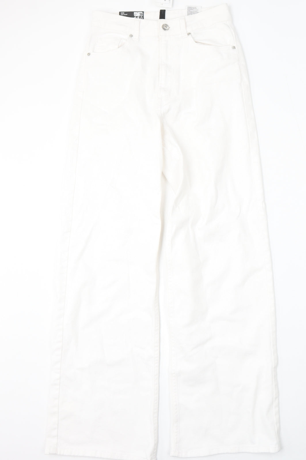 Divided by H&M Womens White  Cotton Wide-Leg Jeans Size 10 L32 in Regular Button