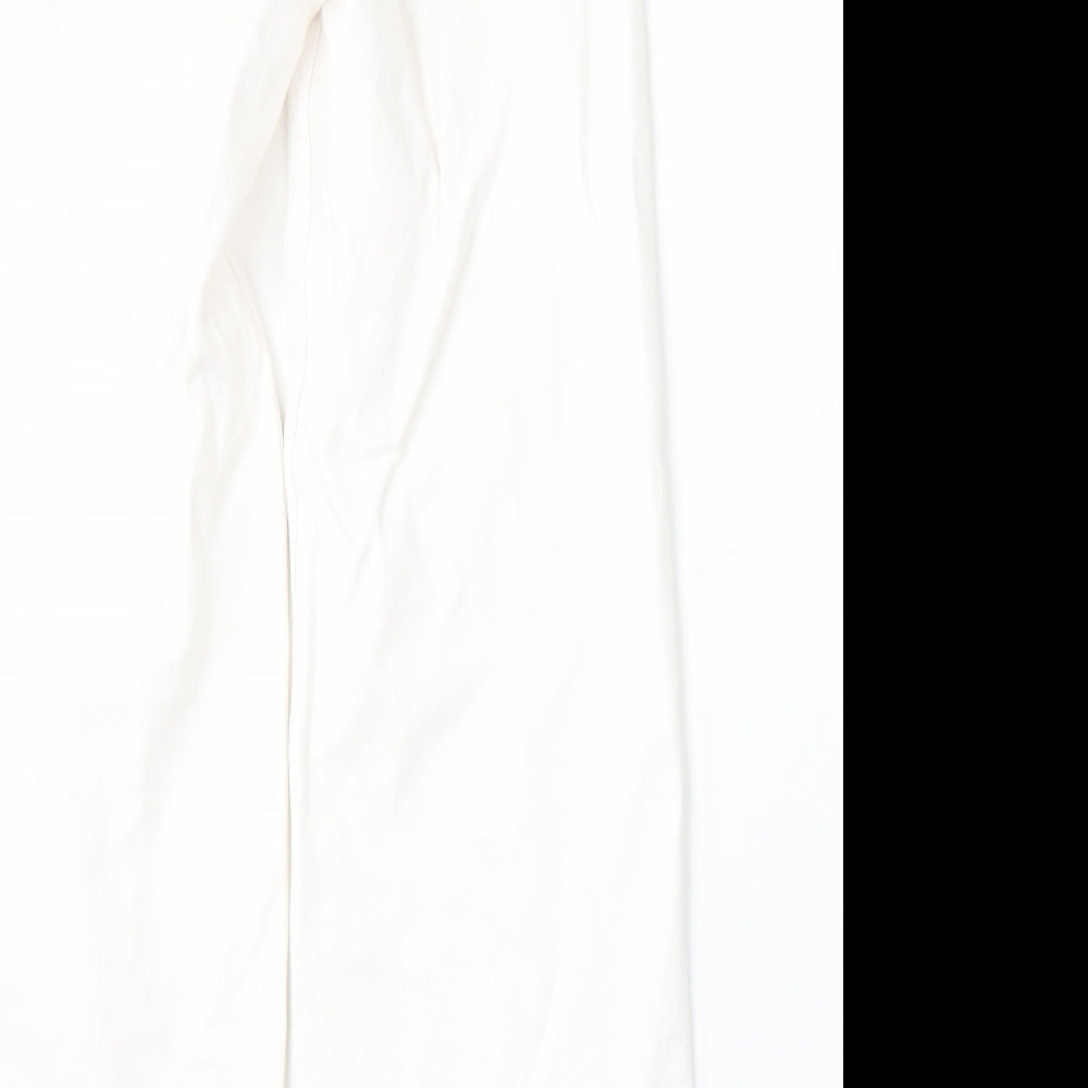 Divided by H&M Womens White  Cotton Wide-Leg Jeans Size 10 L32 in Regular Button