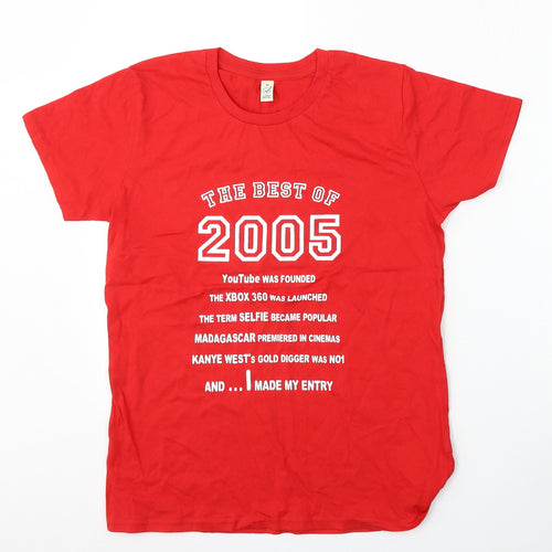 Earth Positive Womens Red  Cotton Basic T-Shirt Size M Round Neck - 2005
