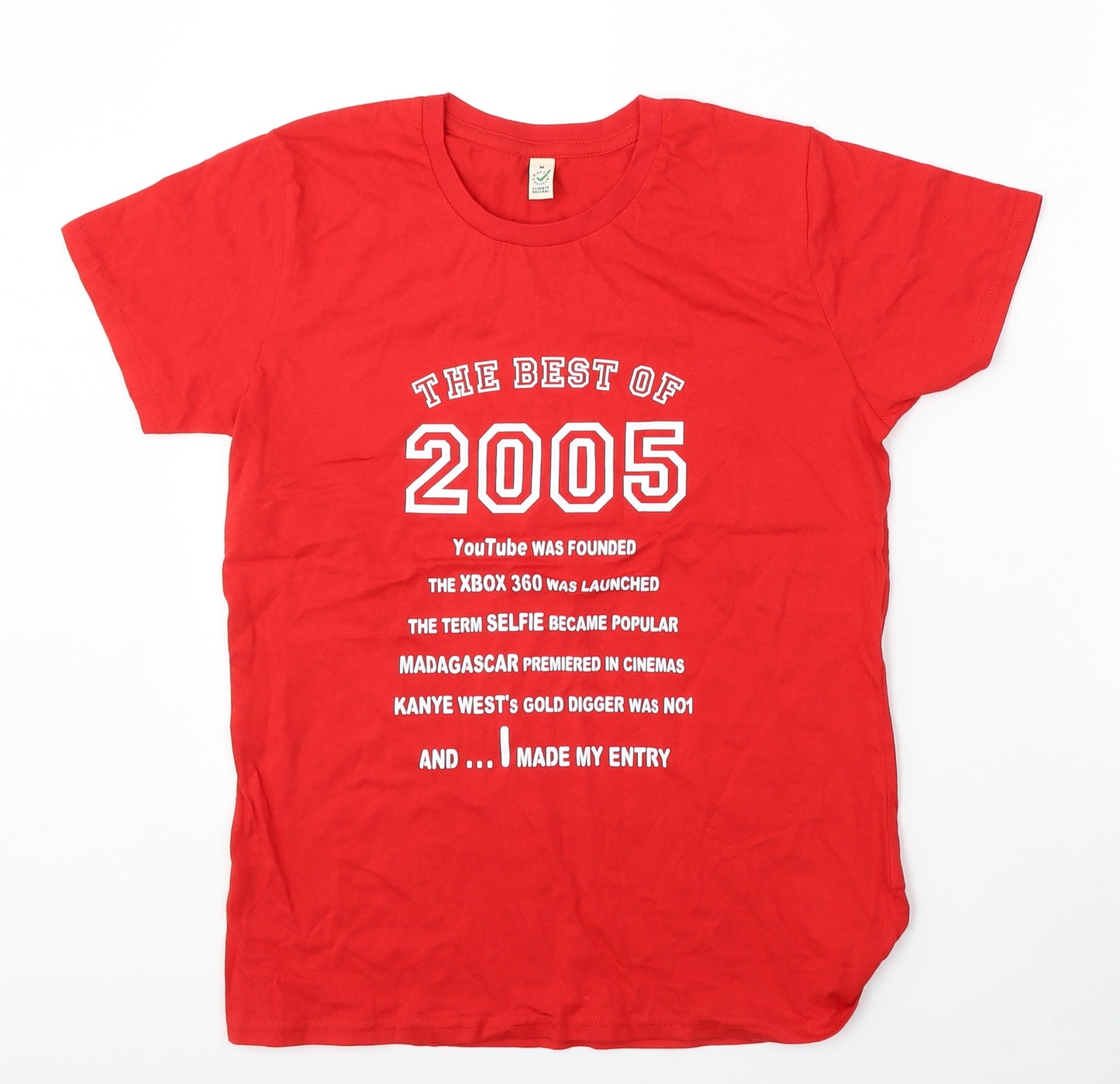 Earth Positive Womens Red  Cotton Basic T-Shirt Size M Round Neck - 2005