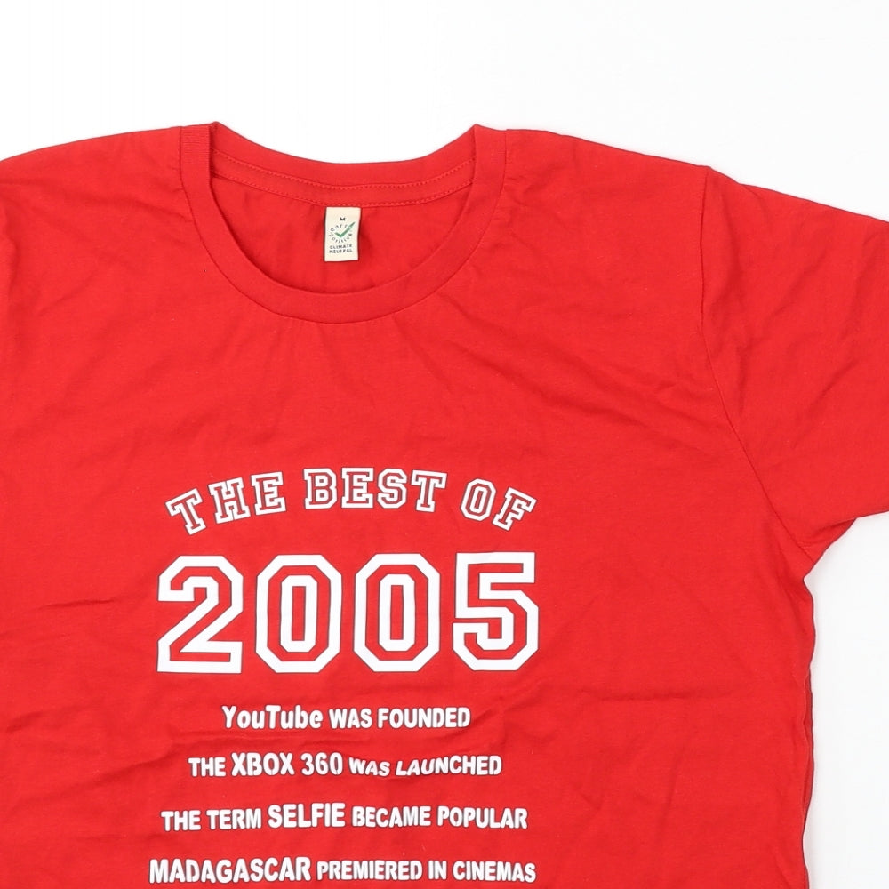 Earth Positive Womens Red  Cotton Basic T-Shirt Size M Round Neck - 2005