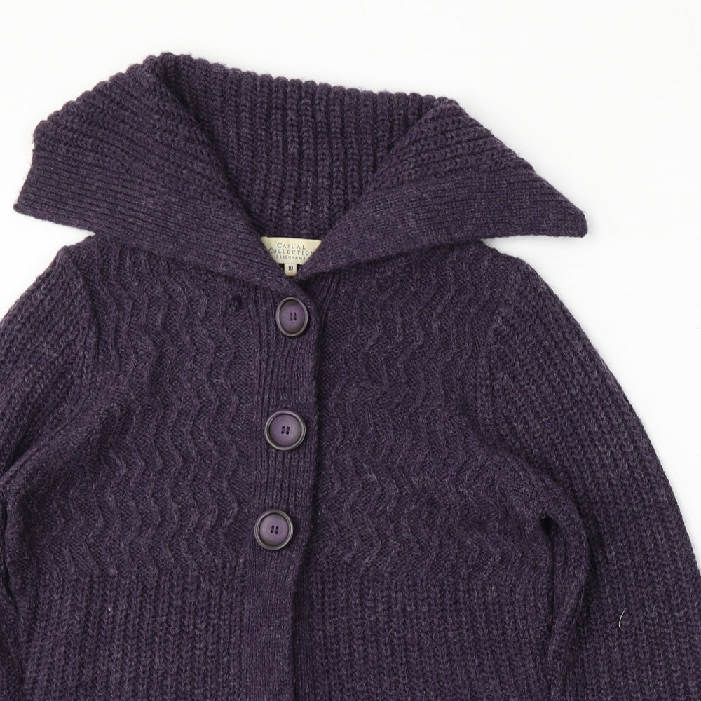 Debenhams Womens Purple Round Neck  Acrylic Cardigan Jumper Size 10