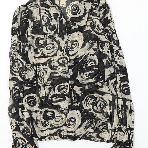 OffShore Womens Black Geometric Viscose Basic Button-Up Size S Collared