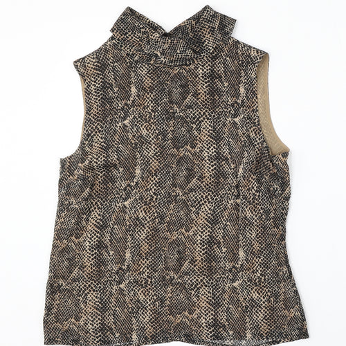 Marks and Spencer Womens Brown Geometric Viscose Basic Blouse Size 10 Collared