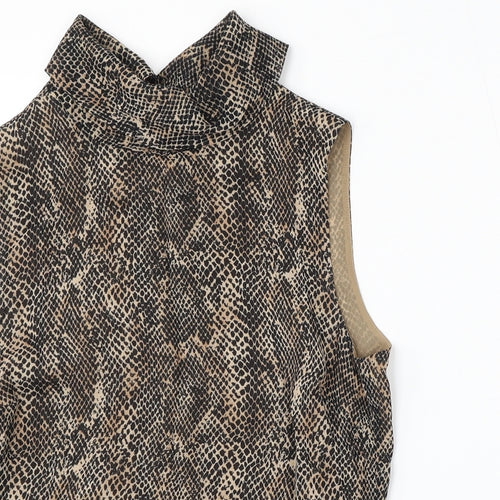 Marks and Spencer Womens Brown Geometric Viscose Basic Blouse Size 10 Collared