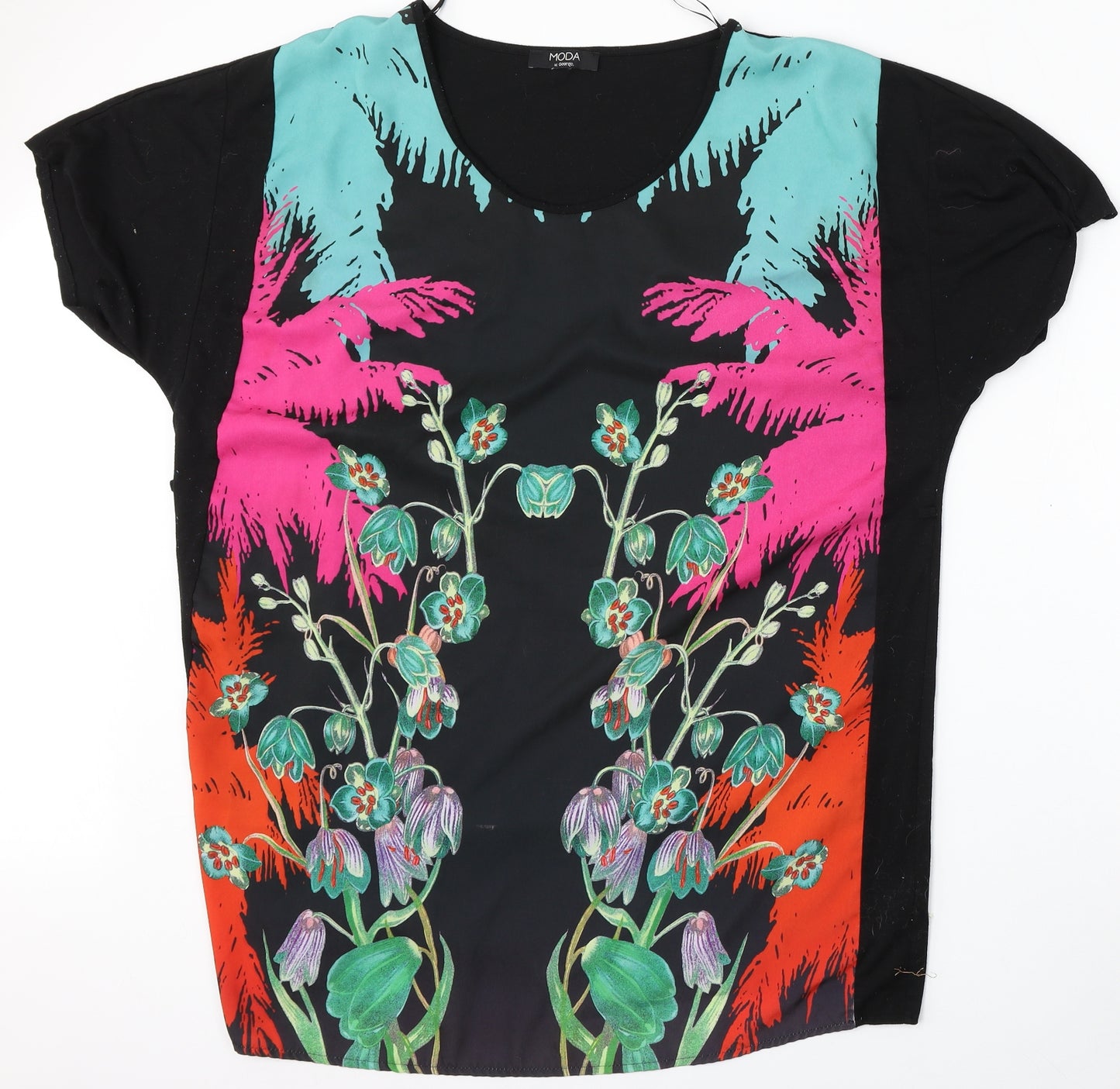 George Womens Black Geometric Polyester Basic T-Shirt Size 20 Round Neck