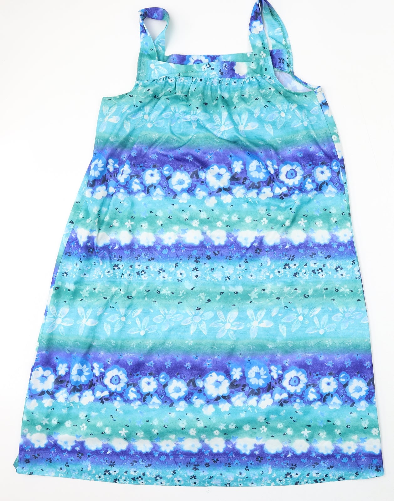 Compliments Womens Blue Floral Polyester Trapeze & Swing  Size 16  Square Neck