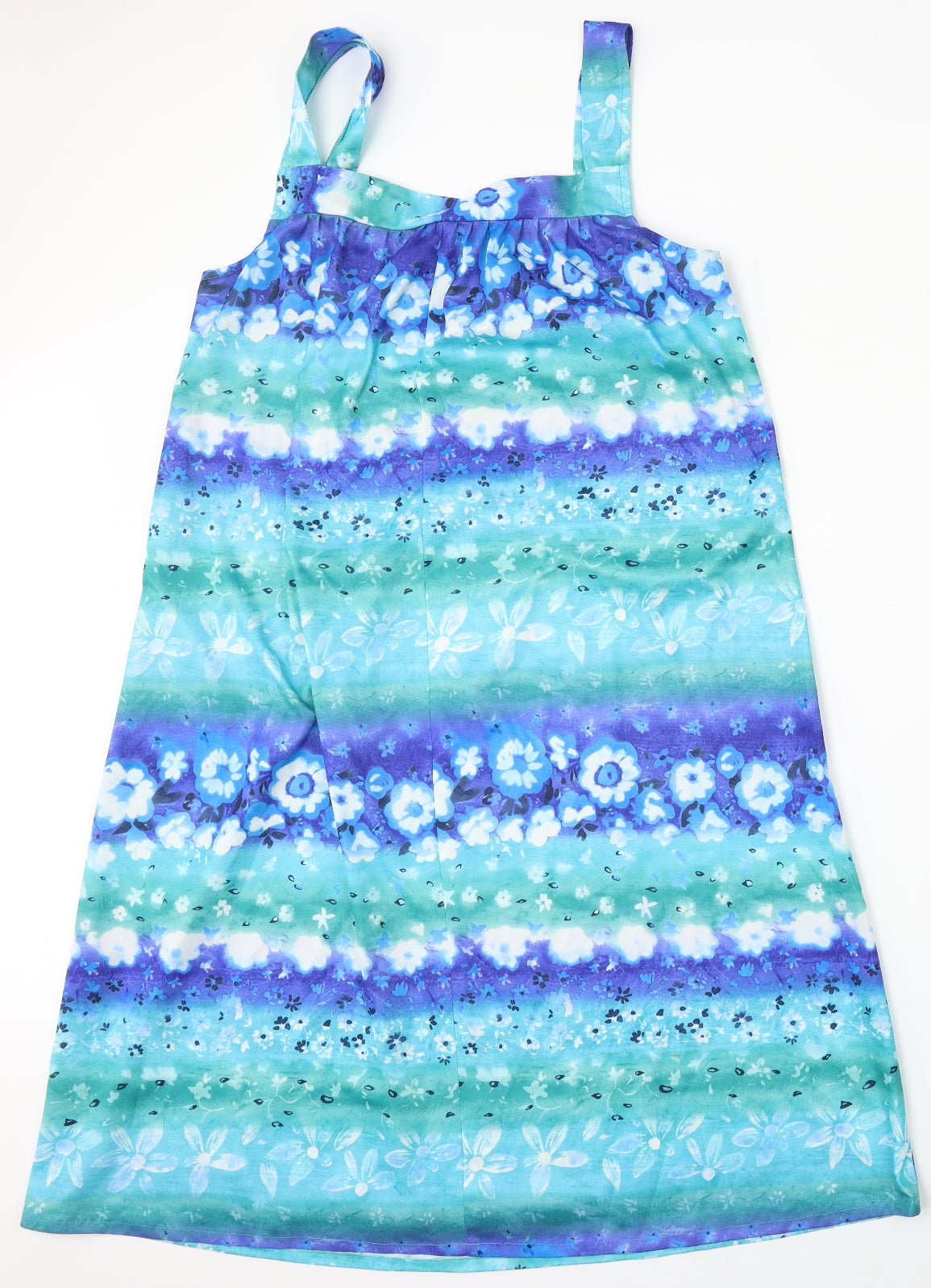 Compliments Womens Blue Floral Polyester Trapeze & Swing  Size 16  Square Neck
