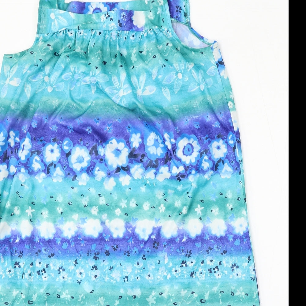 Compliments Womens Blue Floral Polyester Trapeze & Swing  Size 16  Square Neck