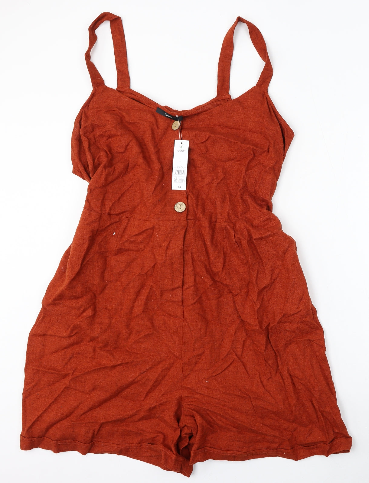 George Womens Red  Linen Playsuit One-Piece Size 24