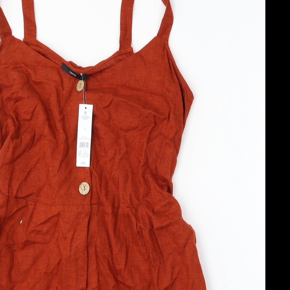 George Womens Red  Linen Playsuit One-Piece Size 24