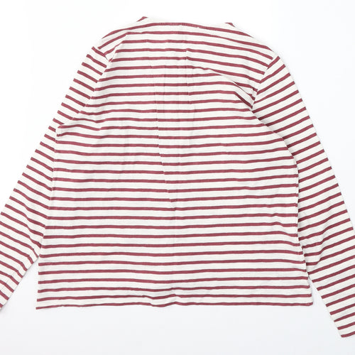 Marks and Spencer Womens White Striped Cotton Basic T-Shirt Size 14 Round Neck