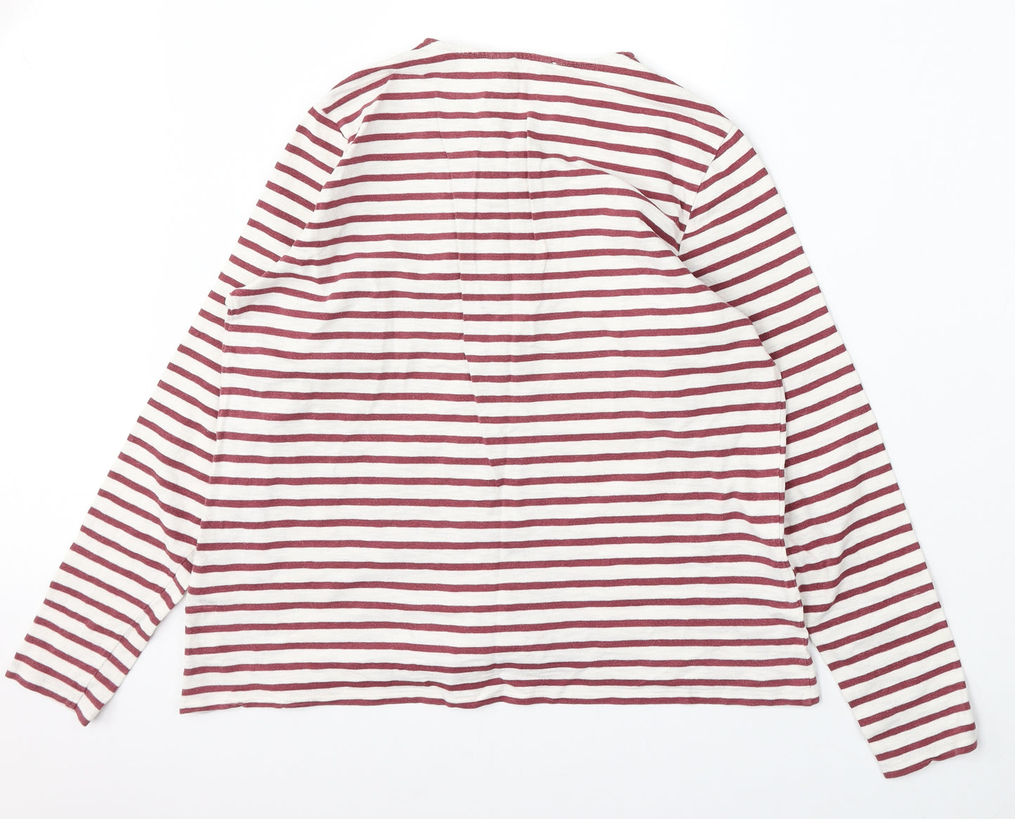 Marks and Spencer Womens White Striped Cotton Basic T-Shirt Size 14 Round Neck