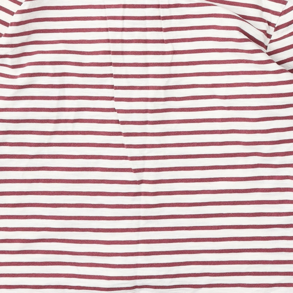 Marks and Spencer Womens White Striped Cotton Basic T-Shirt Size 14 Round Neck