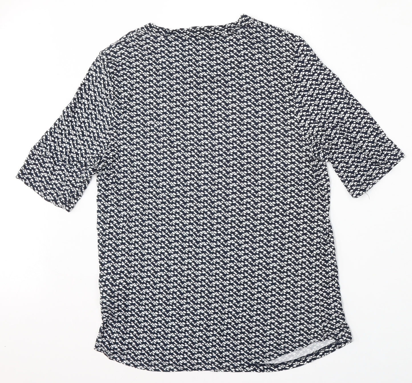 Marks and Spencer Womens Blue Geometric Viscose Basic T-Shirt Size 12 Round Neck