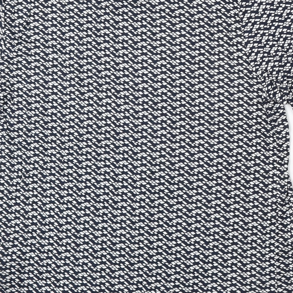 Marks and Spencer Womens Blue Geometric Viscose Basic T-Shirt Size 12 Round Neck