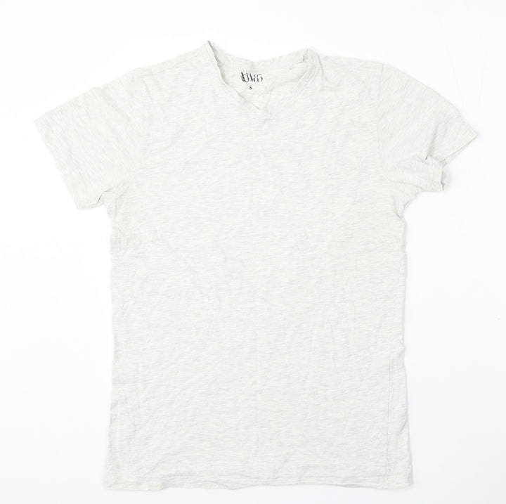 AW85 Mens Grey Cotton T-Shirt Size S V-Neck