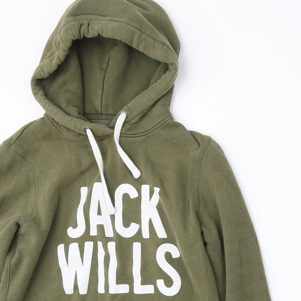 Jack Wills Womens Green  Cotton Pullover Hoodie Size 10