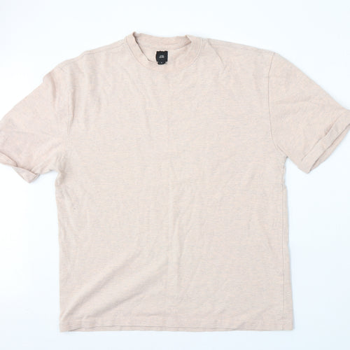 River Island Womens Beige  Cotton Basic T-Shirt Size S Round Neck